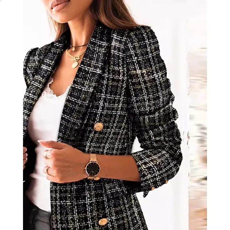 Womens S-2XL size 24 year long sleeved double breasted suit collar printed jacket Womens clothing 240819