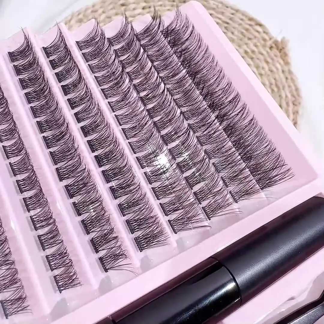 120pcs DIY eyelash extension kit high-capacity personal eyelash cluster D curl 10-14mm mixed eyelash cluster with eyelash adhesive W240803