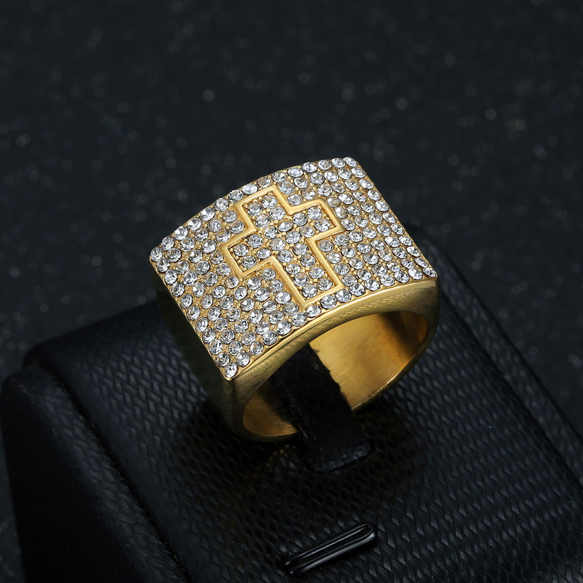 Hip Hop 316LStainless Steel Cross Casting Ring High Polished Stainless Steel Gold Plated Jewelry