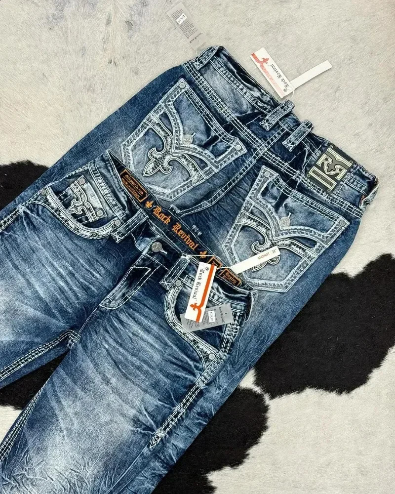 Y2K Jeans Gothic Embroidery Casual Washed Cowboy Pants Men Retro Streetwear Hip Hop Loose Fashion High Waist Straight pants 240809