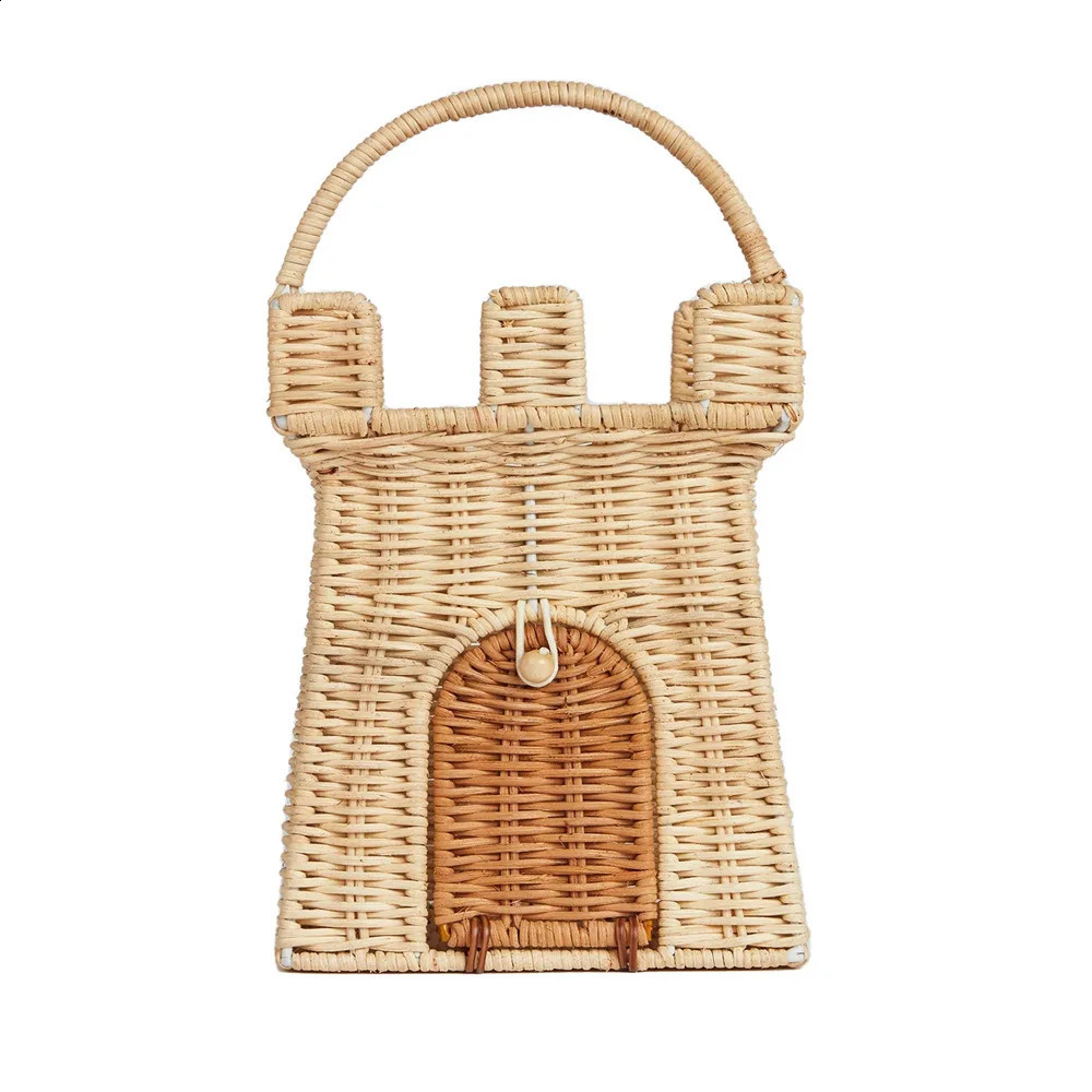 Handmade Castle Rattan Bag Wicker Woven Handbag Summer Straw Beach Bags for Women Cute Funny House Basket Bag Girls 240819 - view 5