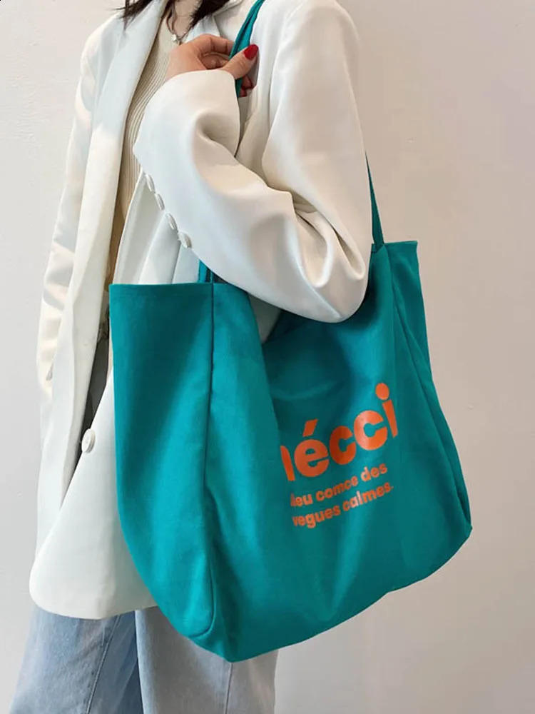 Korean Version Women Fashion Ins Simple Big Capacity Shoulder Bag Literary All-Match Letter Print Students Handbag 240816