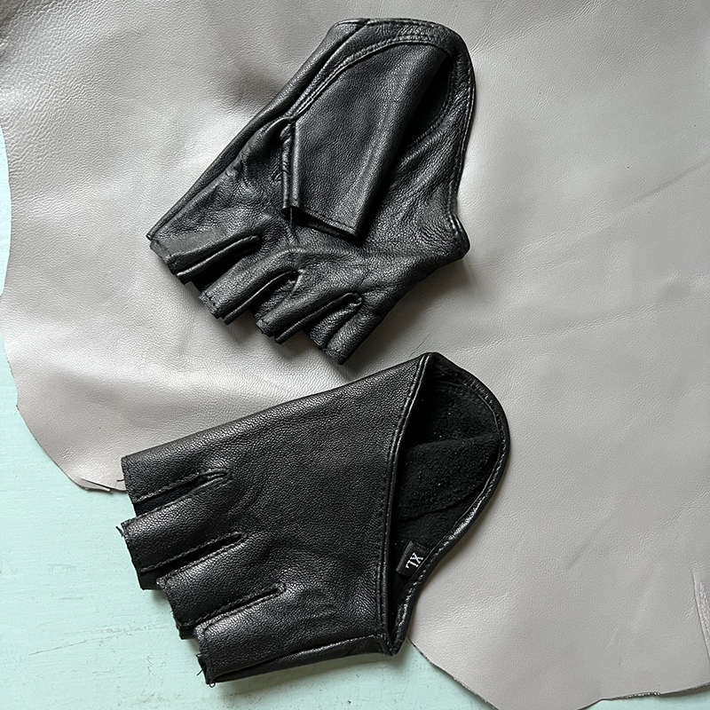 Women's characteristics of black sheepskin half-finger gloves, pure sheepskin material, unlined, ultra-short fingerless motorcycle gloves