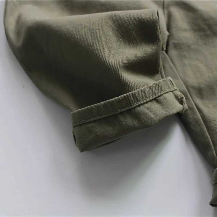 Autumn New Korean Style unisex childrens long sleeved solid color pocket toddler jumpsuit W240806