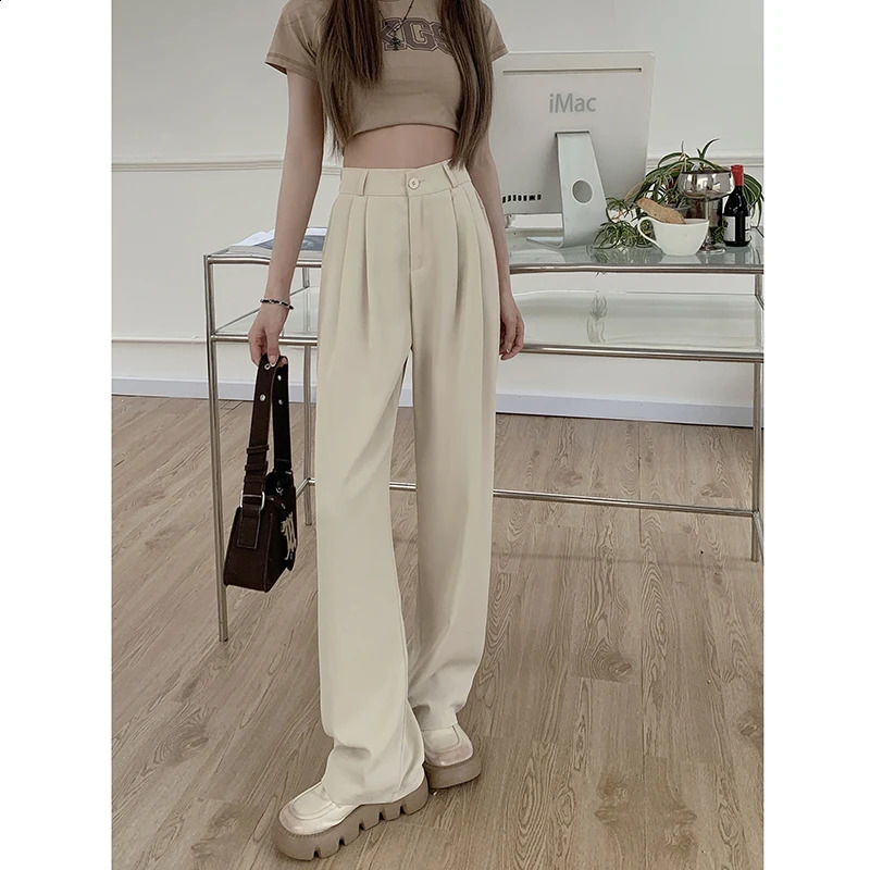 Women Suit Pants Elastic Waist Slimming Casual Pants Autumn Loose Wide Leg Pants Womens High Waist Draped Pants Trendy Pants 240816