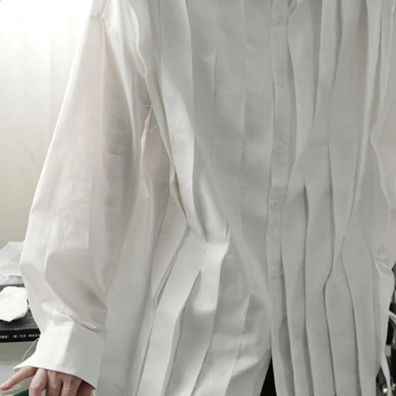 IEFB Large Loose Patchwork Fringed Ribbon Long Sleeve Irregular Shirt Single Breasted Simple Temperament 9A3172 240816