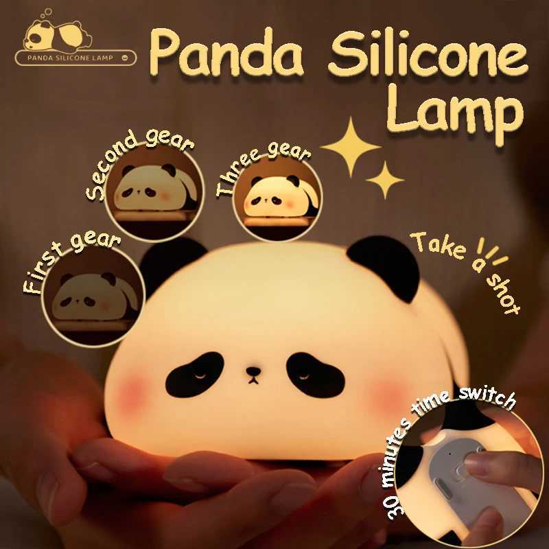LED Panda silicone lamp rechargeable eye protection lamp Pat night light dimming sleep bedside lamp birthday gift bedroom decoration W240816