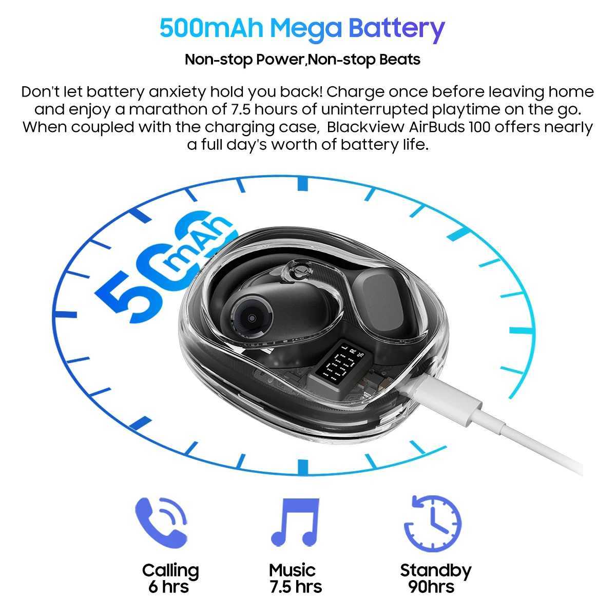 Headphones Blackview Airbuds 100 Headset Open-Ear Wireless Headphones Sports Air Conduction Bass ENC Earphones TWS With Mic 500mAh IP68 M240819