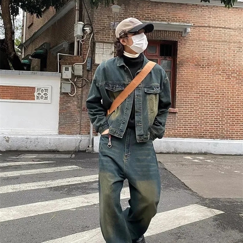 REDDACHiC Vintage Green Wash Baggy Jeans for Men Casual Wide Leg Adjust Waist Y2k Pants Street Style Work Wear Male Trousers 240816