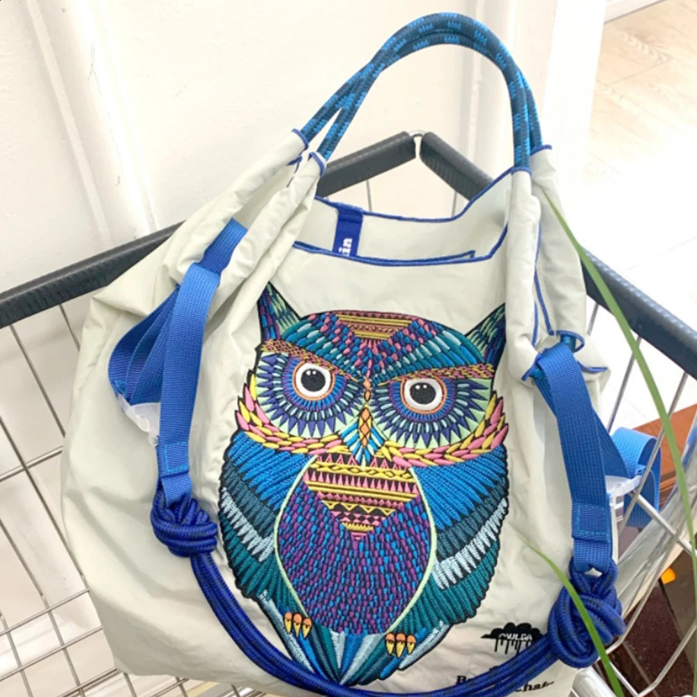 Cat Embroidery Eco Bag er Bags for Women Shoulder Bag Ball Tiger Shopper Tote Rope Handle Handbags and Purses Animal Hobo 240819
