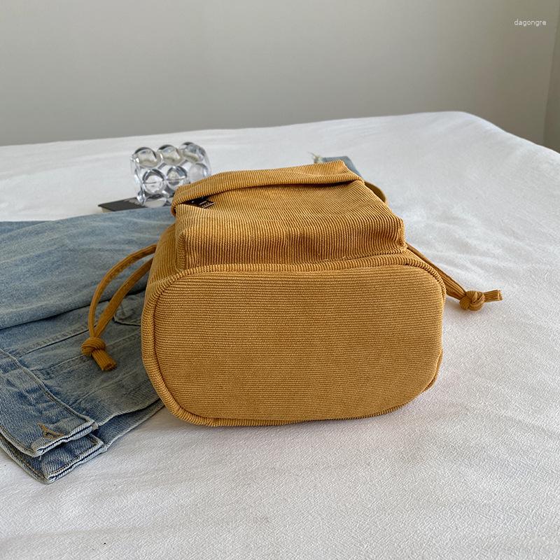 2025 NEW Bag Solid Color Corduroy Simple All-match Drawstring Bucket Retro Shoulder Western Style Messenger For Women zhanyishengli