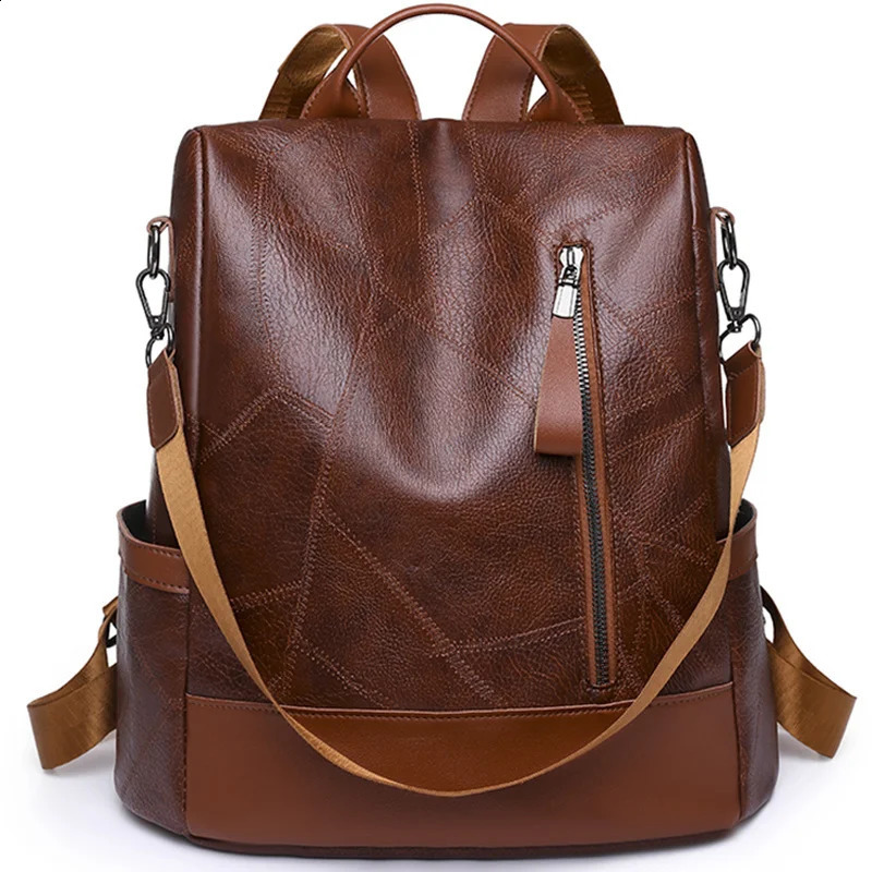 DHlanhai Large Leather Shoulder Soft Capacity Bag Womens Backpack Fashionable Retro S Anti Shake Y2k Simple Casual 240816