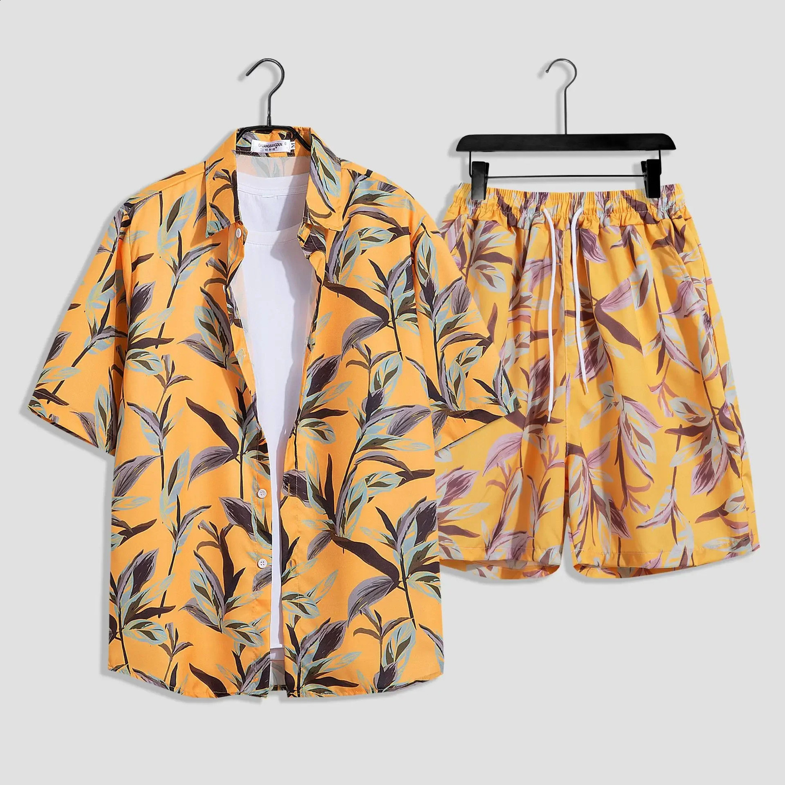 Mens Fashion Print Sets Short Sleeve ShirtShorts 2Pcs Suit Loose 2024 Summer Casual Beachwear Male Vacation Hawaiian Outfits 240816