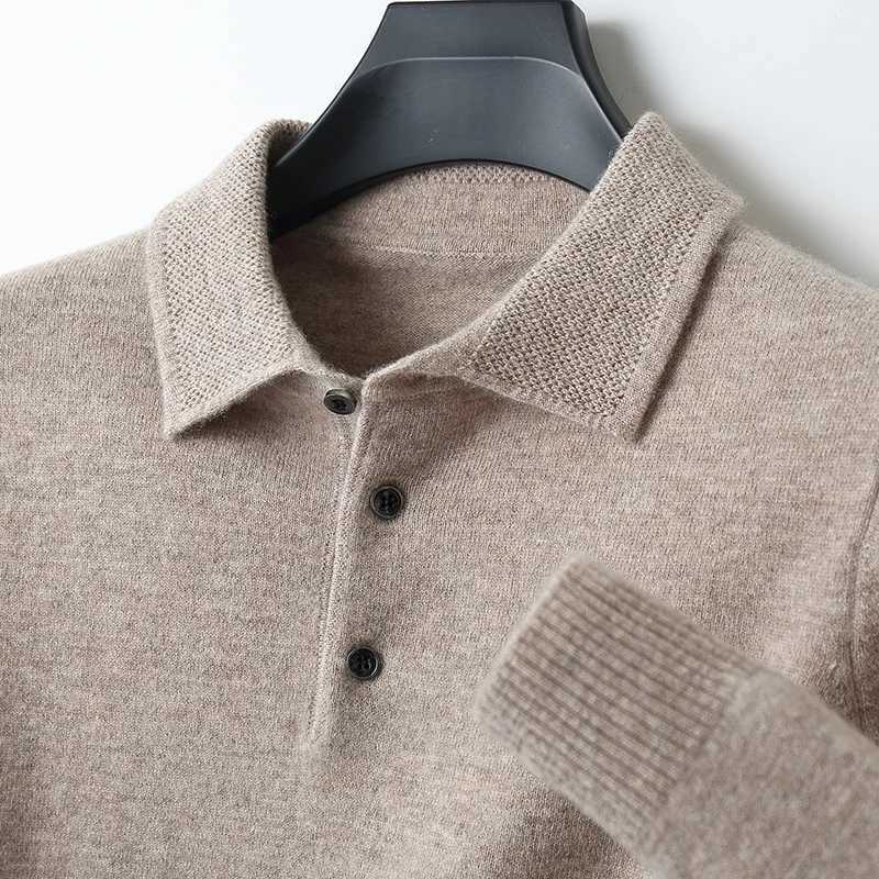 Cashmere sweater mens collar 100 pure wool long SVE T-shirt business casual sweater brushed knit bottom sweater W241106