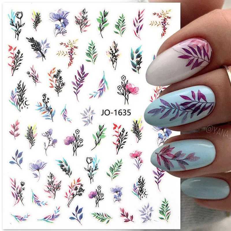 3d Nail Art Stickers Tropical Green Palms Leaves Flowers Flamingo Adhesive Sliders Nail Decals For Manicures Tips DecorationsXJ250120