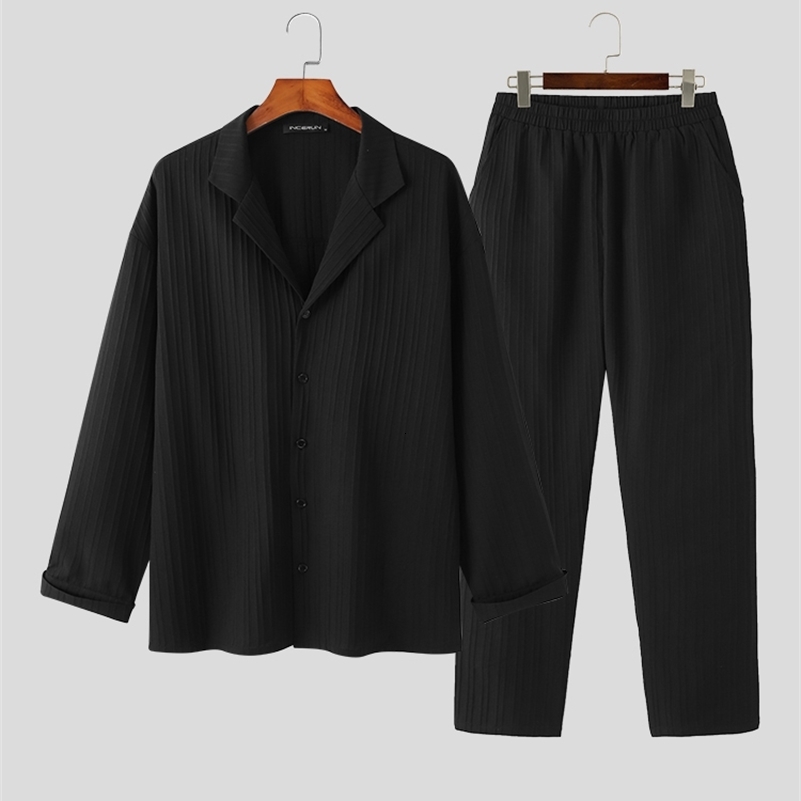 Fashion Casual Style Men Sets INCERUN Long-sleeved Shirts Trousers Sets Stylish Mens Striped Suit 2 Pieces S-5XL 240816