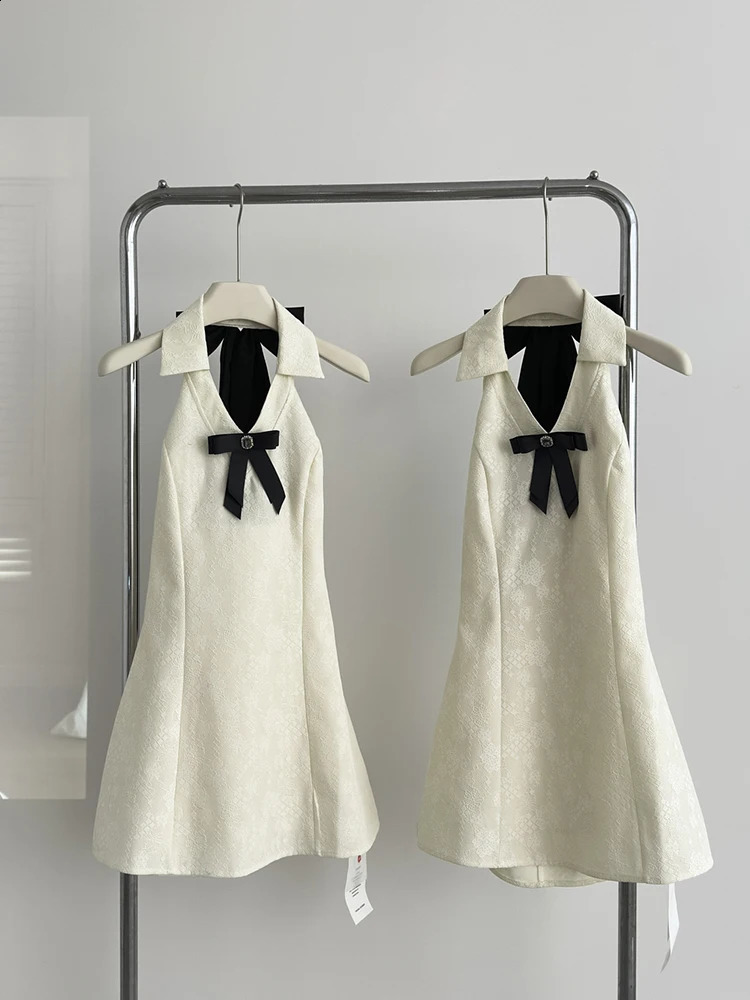 Summer French Vintage Prom Gown Old Money Mini Sleeveless Bow Dress Women Backless Frocks One-Piece Party Elegant Evening Gyaru 240819