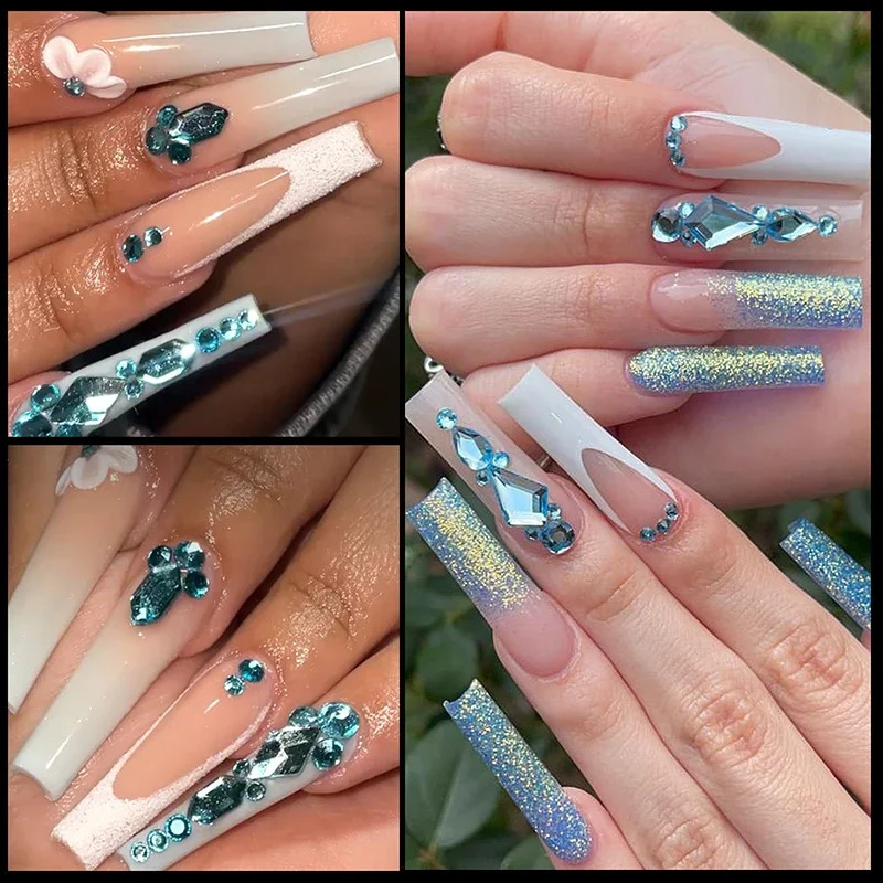 24grids Mixed Shapes Jewelry Shiny Diamond For Nail Art Decorations DIY Glass Crystal Set with Dot Drill Pen 240814