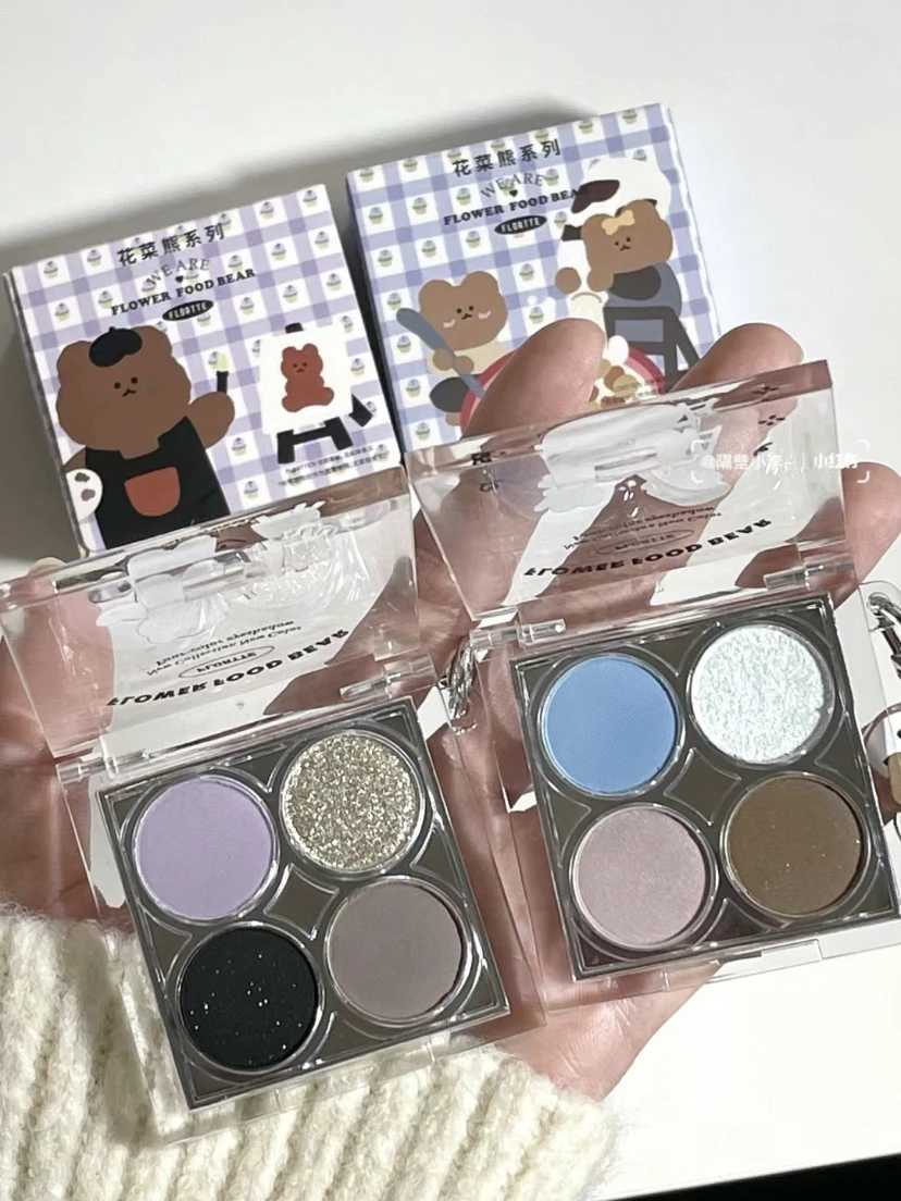 FLORTTE Cauliflower Bear Series Eyeshadow Four Color Chameleon Palette Matte Pearlescent Smoked SequinsCL240812