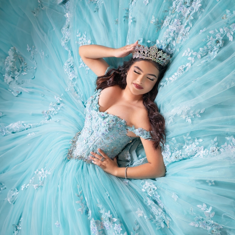 Water Blue Off The Shoulder Princess Ball Gown Quinceanera Classic Applique Lace Beads Tull Sweet 16 Dress Vestidos 15 De