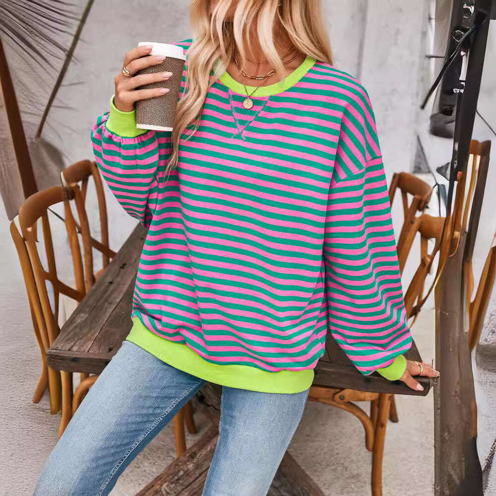 Women's 2024 Autumn/Winter Loose-Fit Casual Striped Hoodie