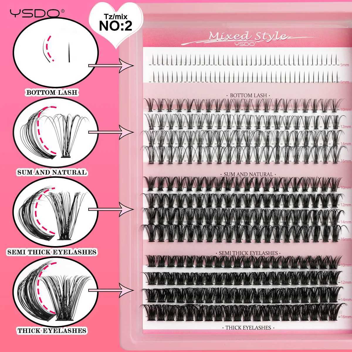 YSDO Personal Eyelash Set DIY Cluster 14 Rows Mixed Eyelash Extension Bundle Natural Thickness 50D False Eyelash Makeup False Eyelash W240803