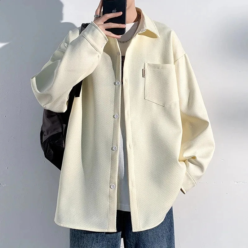 Autumn Shirts Fashion Handsome Trend Shirt Man Long Sleeve Simple Lapel Male Blouse Loose All Match Casual Tops Jacket Men 240816