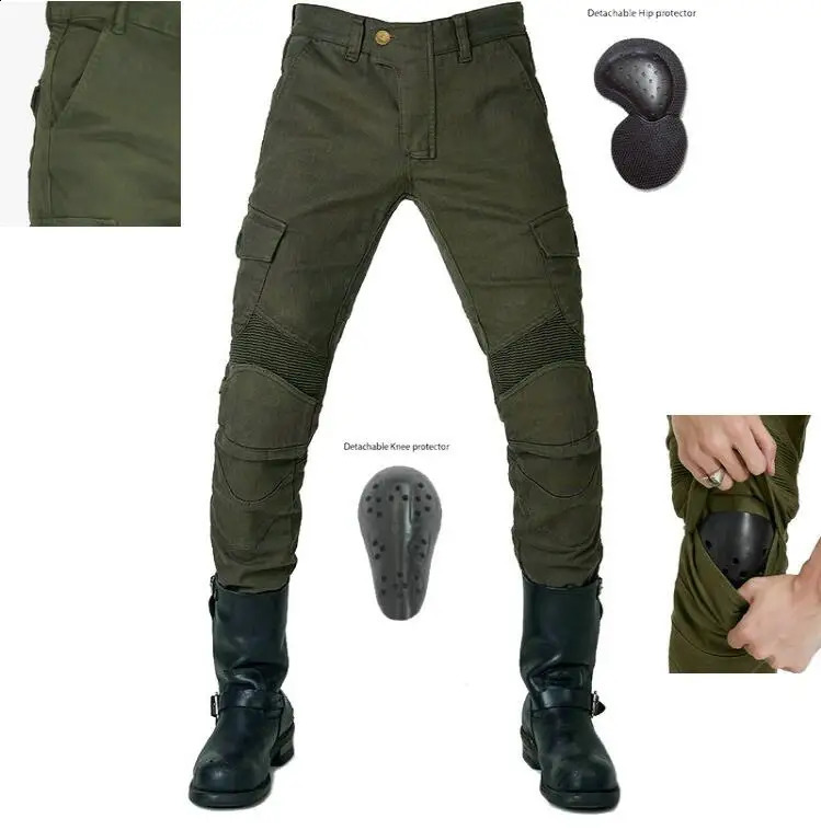Motorcycle Riding Jeans Anti-fall Pants Protective Pants 06 Black Green trousers Send Protective Gear Men 240812