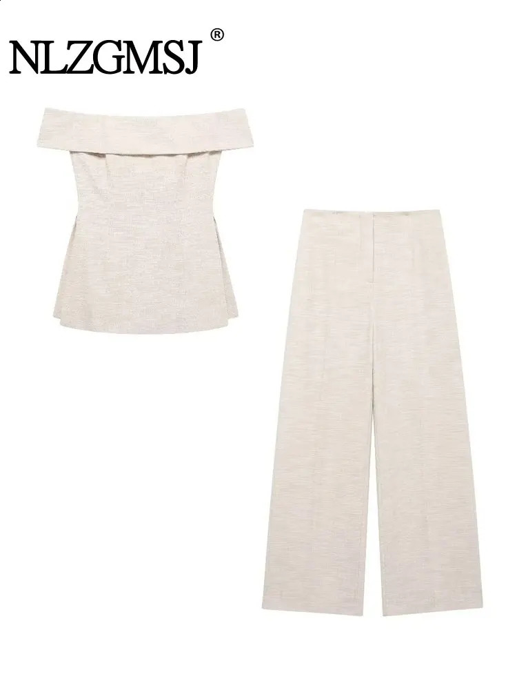 TRAF Womens Strapless Corset High-Waisted Zip-up Slacks Long Trousers Fashion Elegant Two Pieces Sets 240816