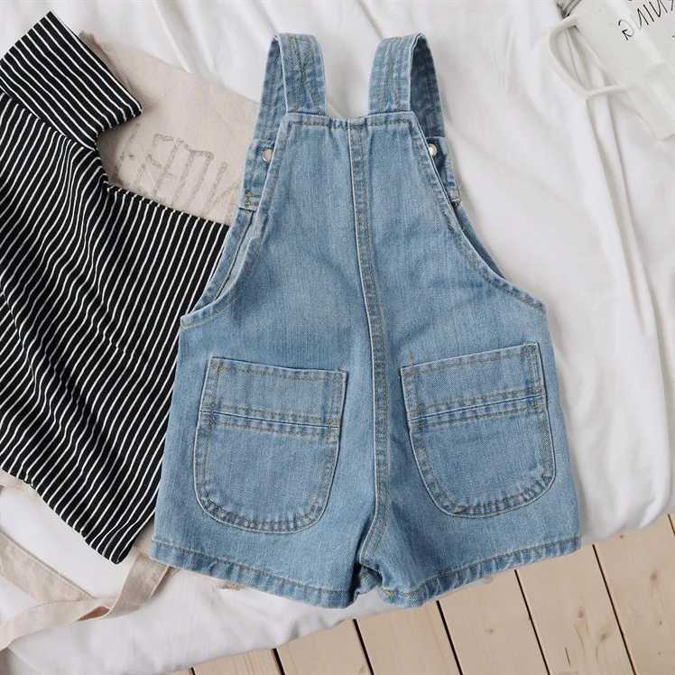 Korean Style 2024 Summer Childrens Soft Denim Top Baby Clothing Boys and Girls Loose Full Match Casual Pants W240806