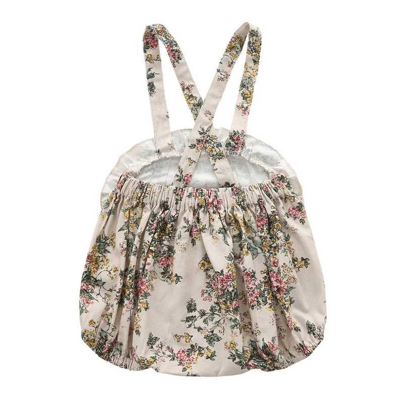 Retro floral girl full body baby pendant Trouser childrens belt shorts childrens girl jumpsuit childrens tight fitting clothes W240806