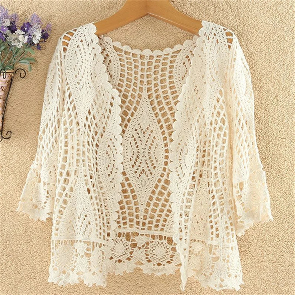 Thin Ladies Coat Knitted Cardigan Jacket Women Spring Summer Hollow Shawl Short Tops Female Casual All-match 240819