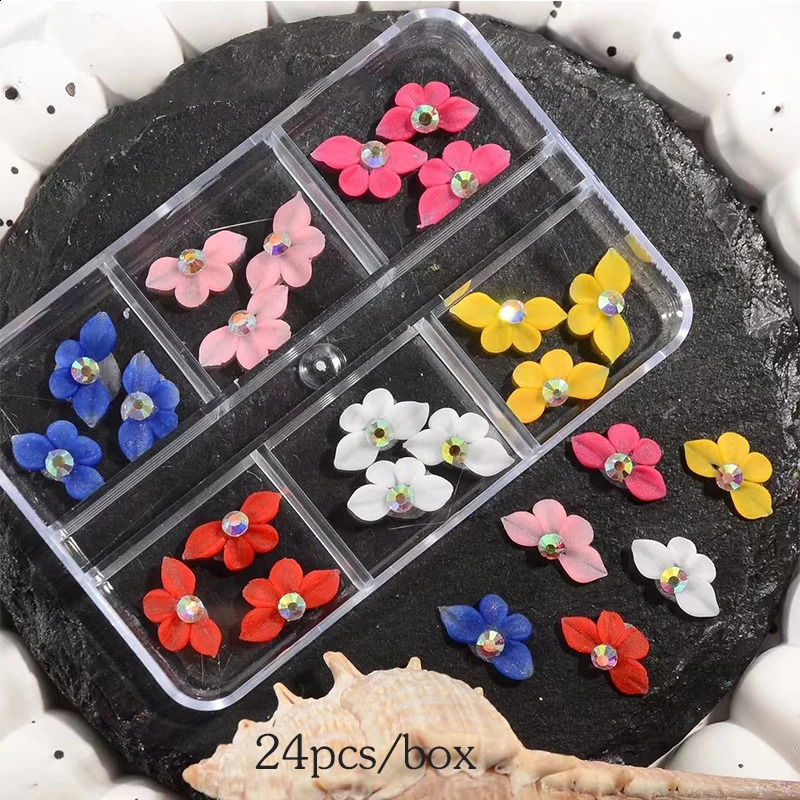 1box Acrylic Jewelry Handmade Flowers Kawaii Nail Art Charm Stickers 3D Acrylic Nail Decoration 240814