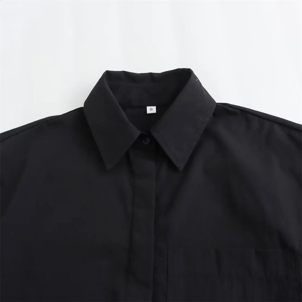 Zach Ailsa Spring Womens Fashion Polo Neck Curly Short Sleeve Pocket Decorative Solid Color Shirt 240814