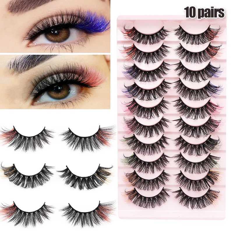Colored eyelashes natural mink fluffy colored eyelash rolls fans thick eyelashes party role-playing Halloween red false eyelashes W240803