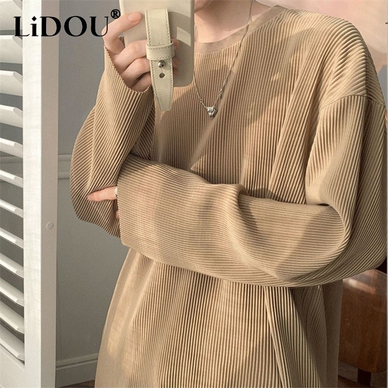 Spring Autumn Fashion Y2K Harajuku Korean Simple T-shirts Man Long Sleeve Streetwear Solid Color Chic Casual Top Male Clothes 240816