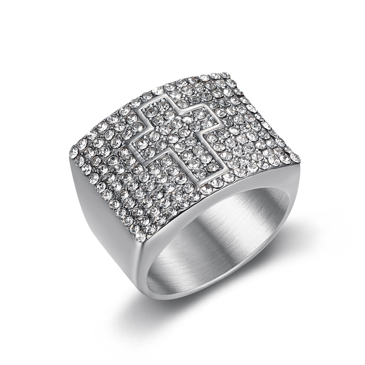 Hip Hop 316LStainless Steel Cross Casting Ring High Polished Stainless Steel Gold Plated Jewelry