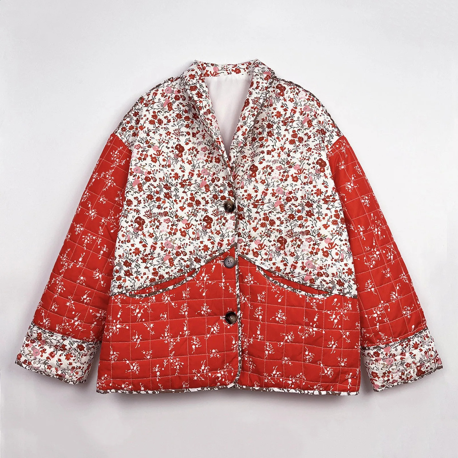 Jackets For Women Floral Printed Lightweight Open Front Quilted Coat WomenS Street Fashion Printed Cotton Clothes Chaquetas 240819