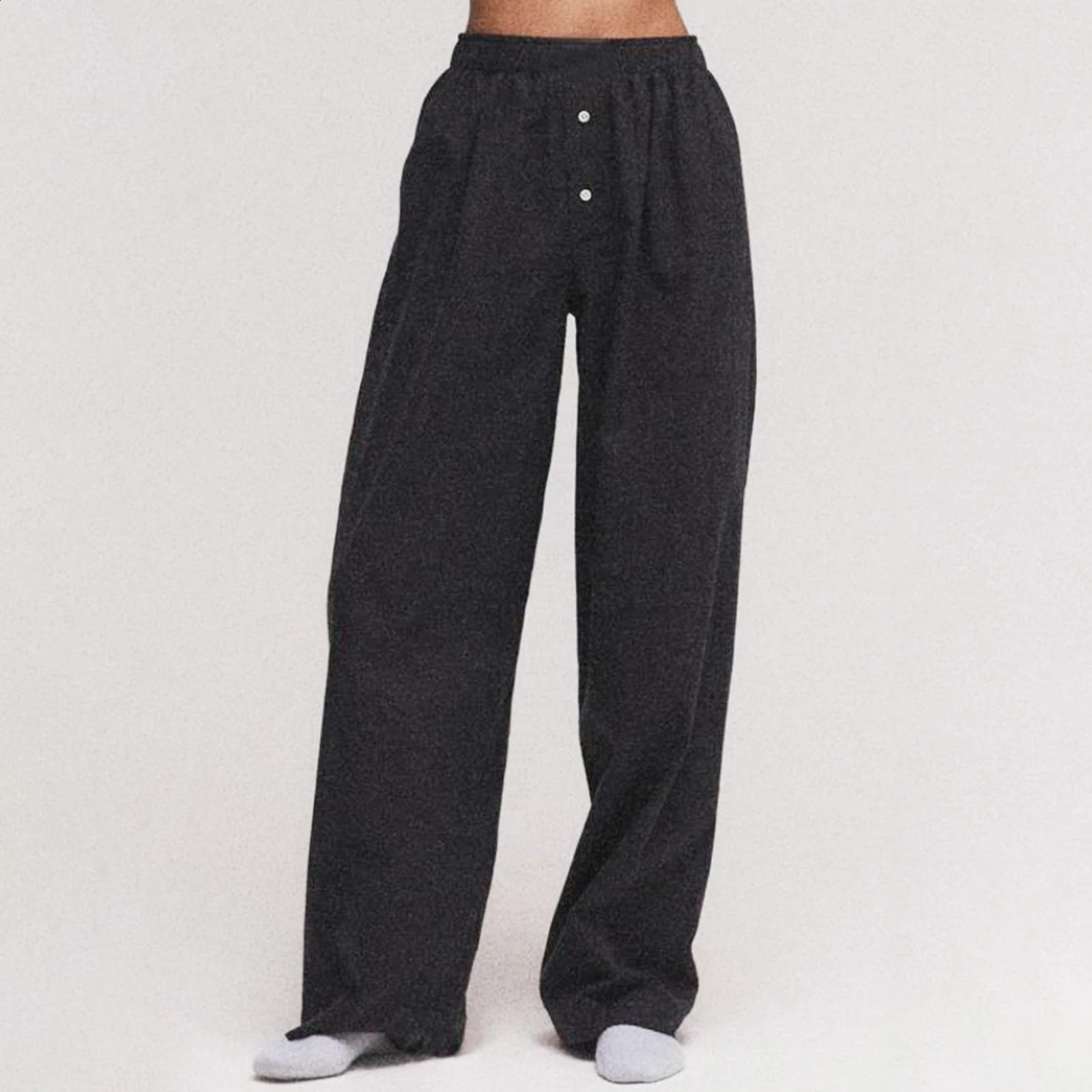 Women Y2k Oversize Pants Loose Wide Leg Casual Solid ColorStripe Print Elastic Waist Trousers for Work Office Streetwear 240816