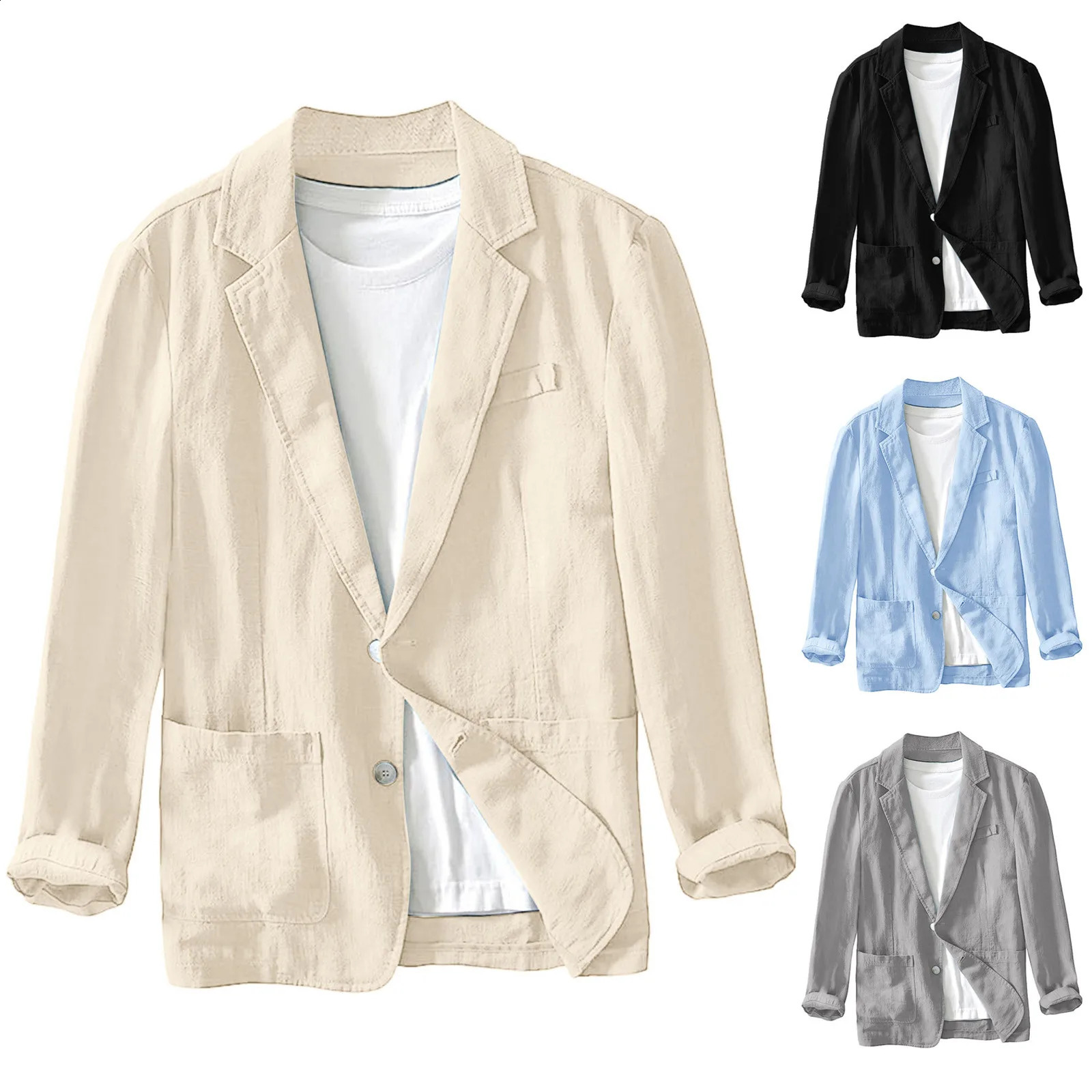 Spring Autumn Casual Linen and Cotton Safari Suits for Men Clothing Solid Color Blazers Men Jackets Oversize Coat Male 240816