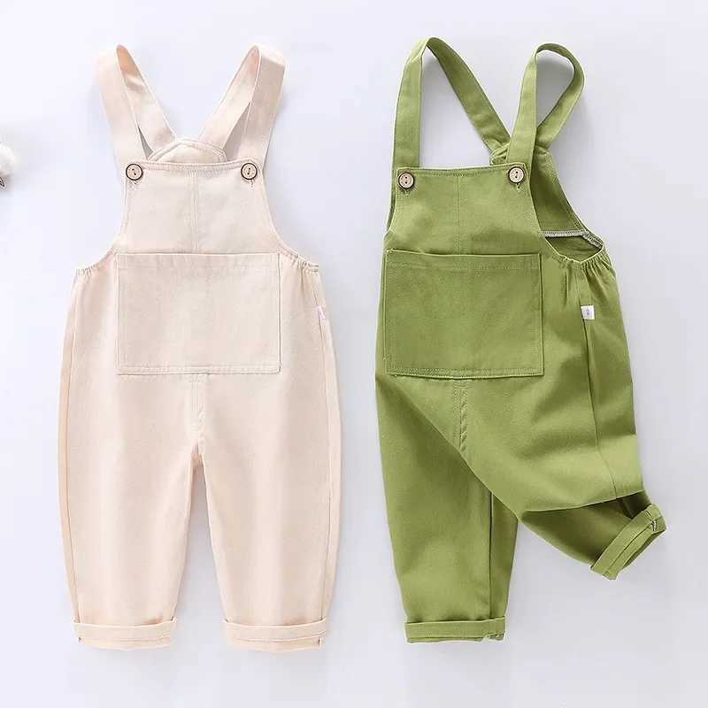 Casual jeans summer new pocket childrens cotton cover baby boy and girl universal fashionable solid jumpsuit for young children W241227