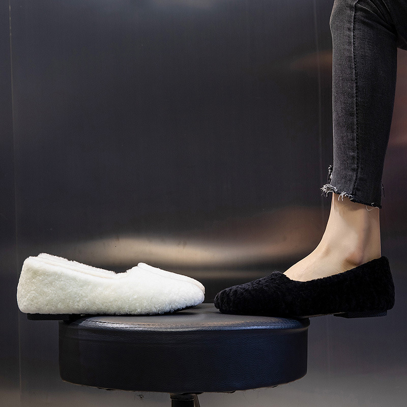 Ddmysports Wool Autumn Winter New One Step Plush Warm Low Top Flat Sole Single Women S Little White Shoes OUTDOOR