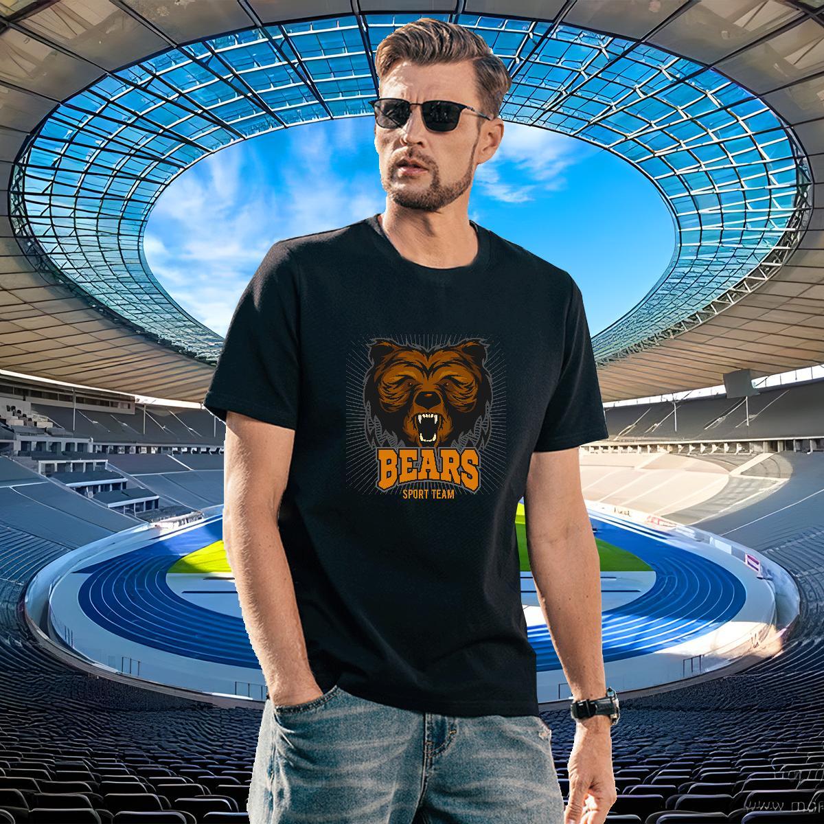 Brand T shirt bear Short Sleeve O-Neck Sports Casual Oversized 230g 100% Cotton Men Clothes T-Shirt New Tops Tees