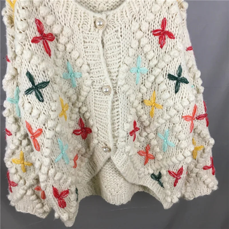 Crochet multicolor star knitted retro cardigan woolen sweater thick handmade jacket autumnwinter Auman clothing 240819