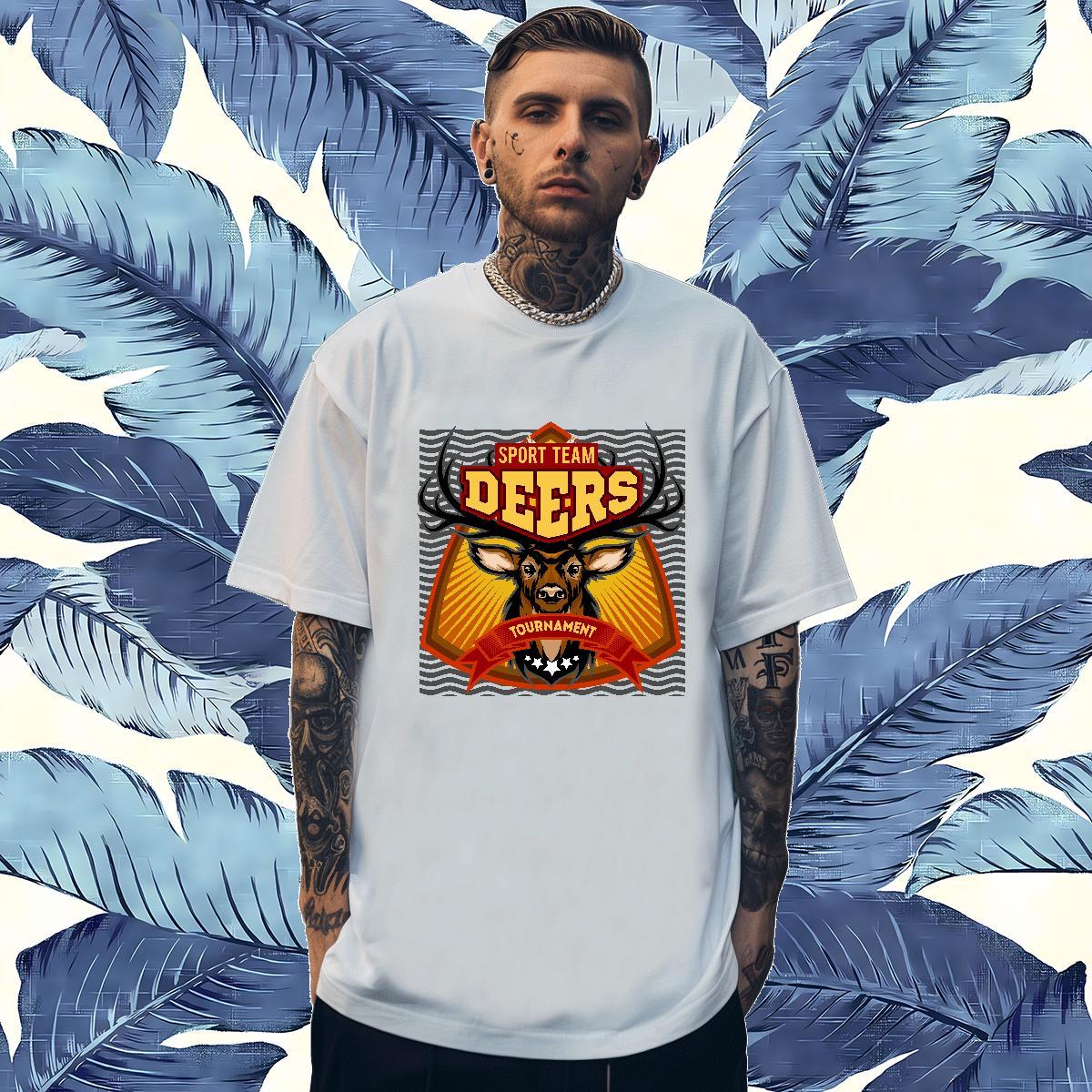 New Arrival Men Tops Tees deer Summer Casual 230g Cotton Tee Shirt Breathable Short Sleeve Designer T shirt DIY Logo Oversized