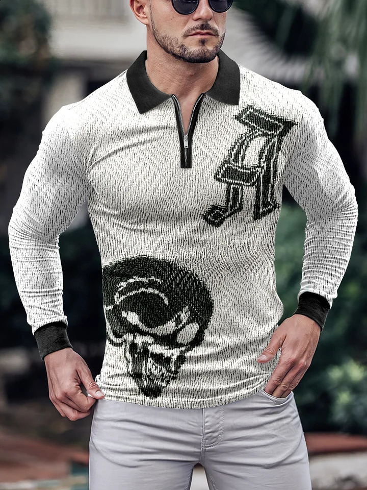Trendy versatile loose fit suitable for all seasons of mens long sleeved zipper polo shirt MB14 240820