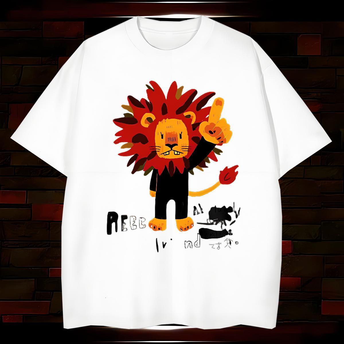 Custom Men Tees lion Anime Printing Street 230g Pure Cotton Tee Shirt O Neck Short Sleeves Popular T-Shirts Cartoon Print