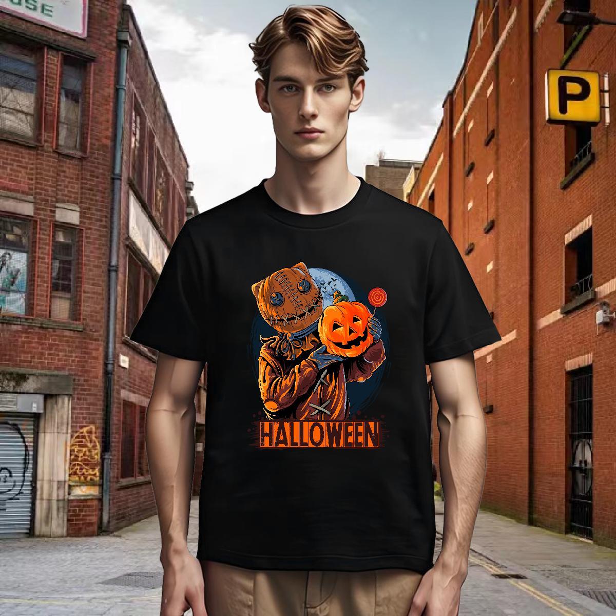 Men T Shirts 230g Cotton pumpkin High Street Hip Hop Round Neck Short Sleeve Custom Big Size Tshirts Fashion Casual Brand Polos