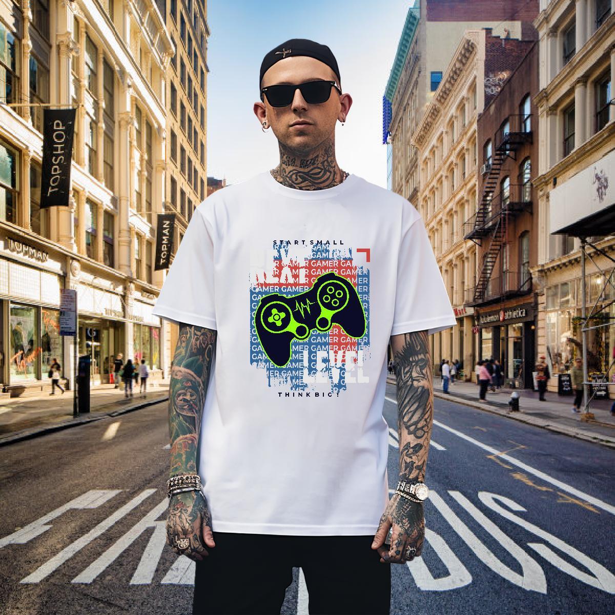 T-Shirts for Men 100% Cotton 230g game Street wear Hip Hop Short Sleeve Soft Oversized 4XL Mens Tshirts Stylist TOP Quality Tops Shirt