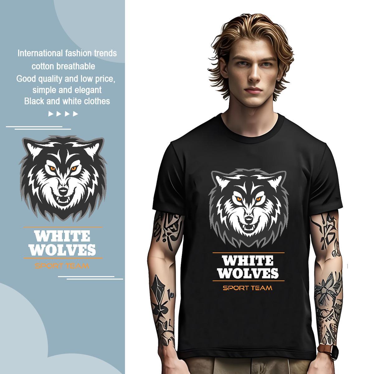 Loose Fit Men T Shirts wolf Breathable Short Sleeve Home Outdoor DIY Anime 100% Cotton 230g Tshirt for Man Woman Designer Clothes